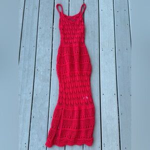 Red Knit Cover-Up Dress with Leg Slit